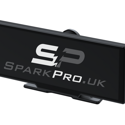 Black car mount with Spark Pro.UK logo on a white background